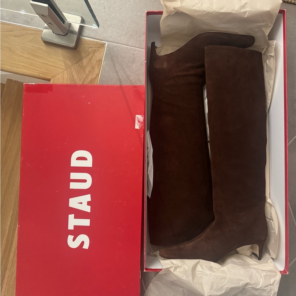 STAUD Wally Boot in Mahogany - Suede Knee-High Boots